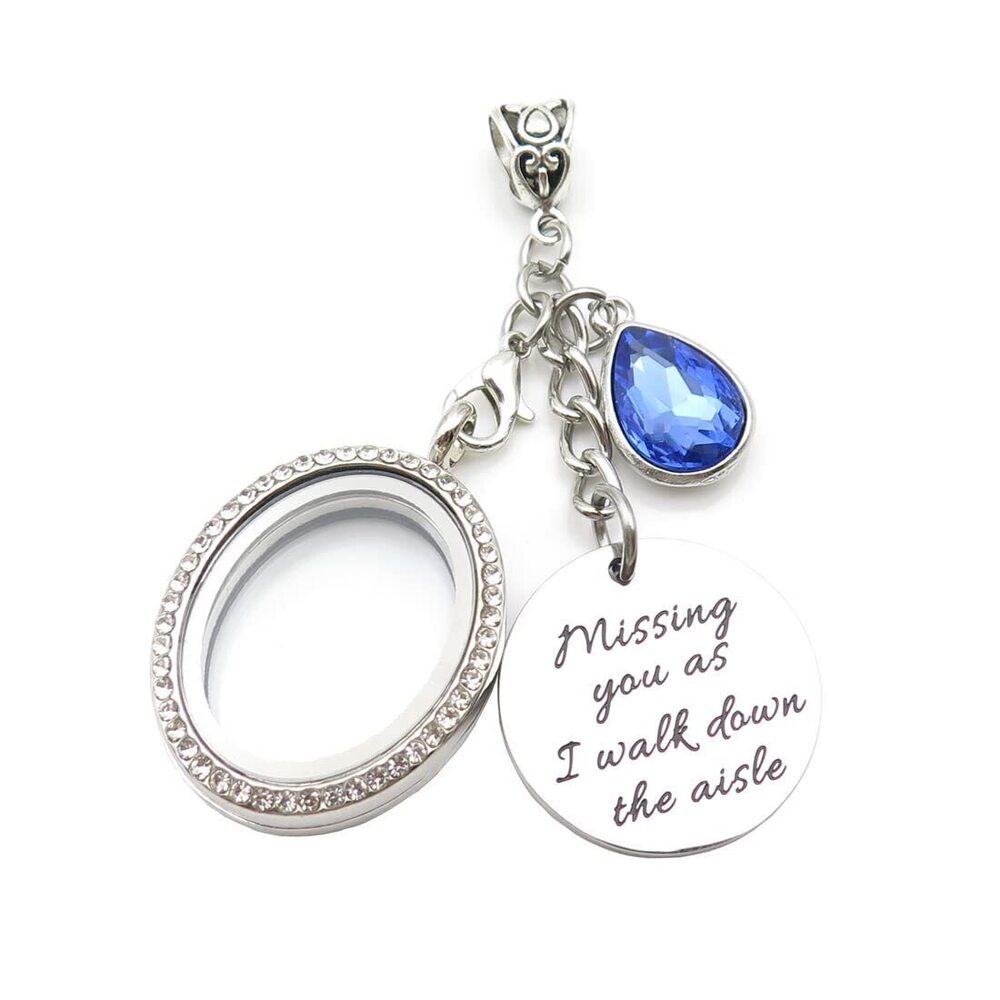 8277 Wedding Bouquet Locket Charm Rhinestone Photo Memorial Bridal Bouquet